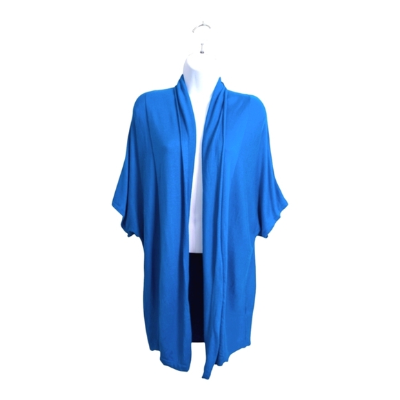 Chico's Azure Blue Soft Lightweight Cardigan Sweater Open Front Short Sleeve L - Picture 1 of 6